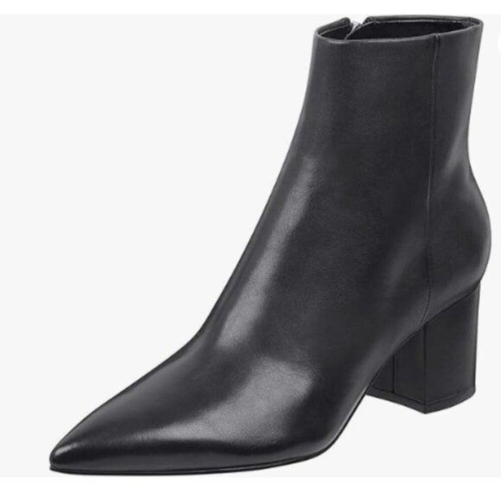 FSJ Black Pointed Toe Block Heel Ankle Boots
